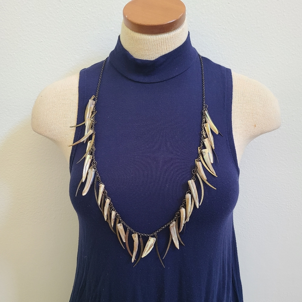 Dramatic Long Mother of Pearl Teeth Necklace, Shell Necklace